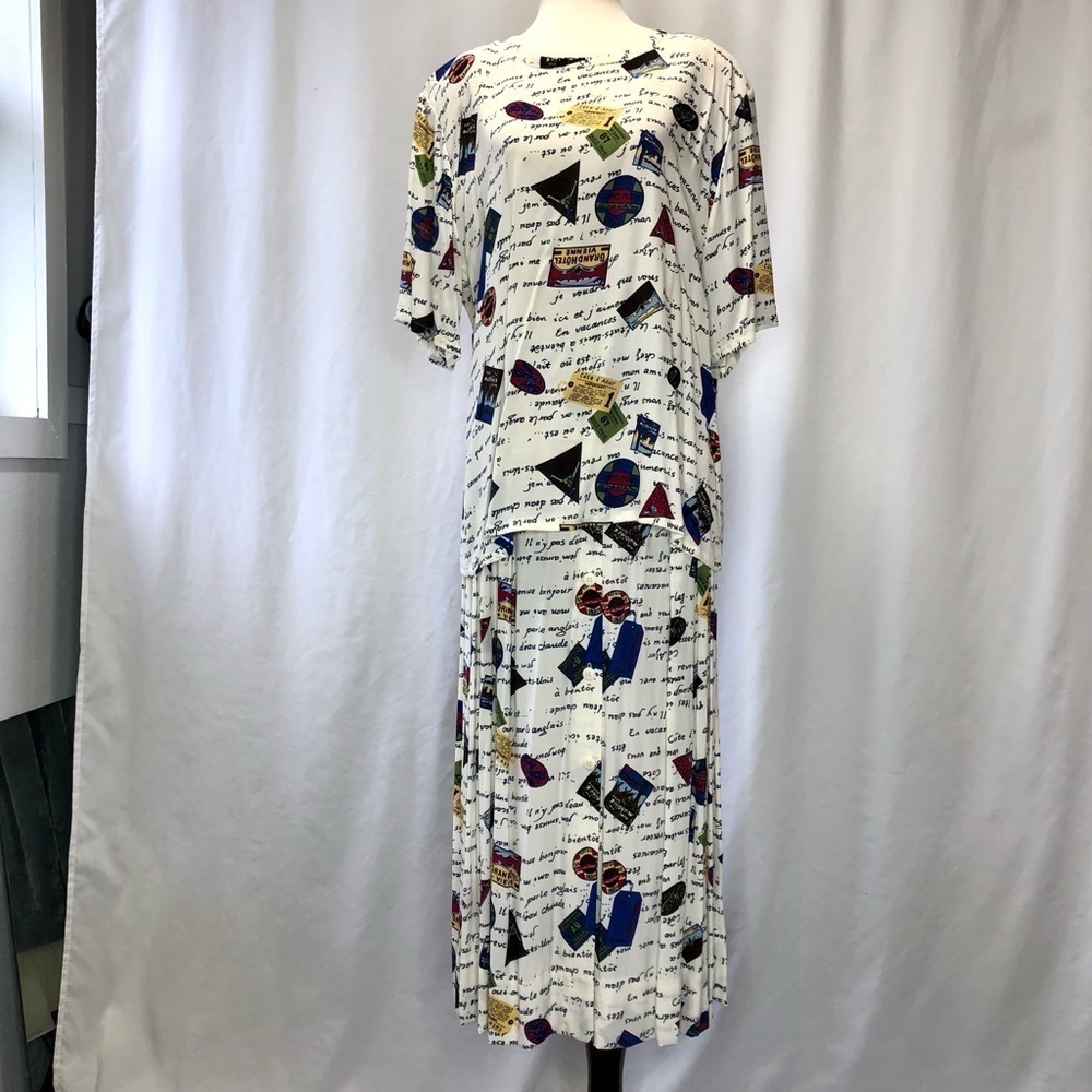 Pendleton White Graphic Print Two-Piece Skirt Set